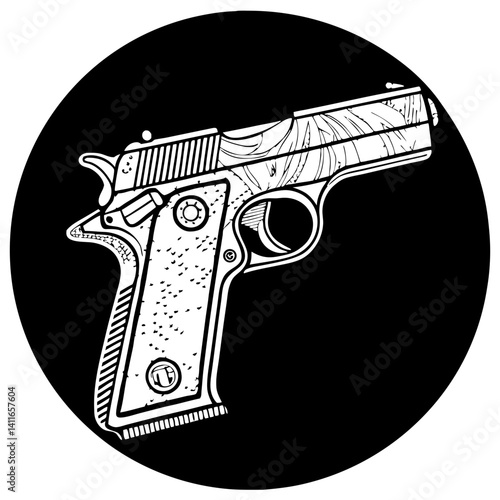 Detailed Line Art of a Vintage Pistol with Intricate Design Elements for Unique Tattoo or Coloring Book