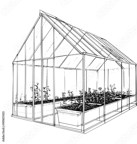 Greenhouse blueprint line art, Greenhouse vector illustration