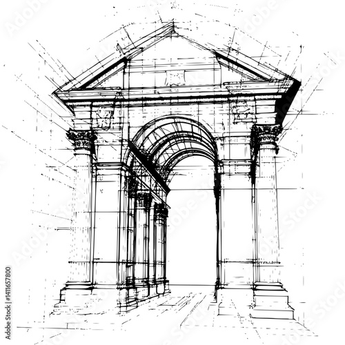 Blueprint design of Museum, Museum line art vector illustration