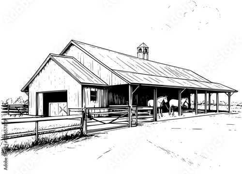 Ranch blueprint line art, Ranch vector illustration