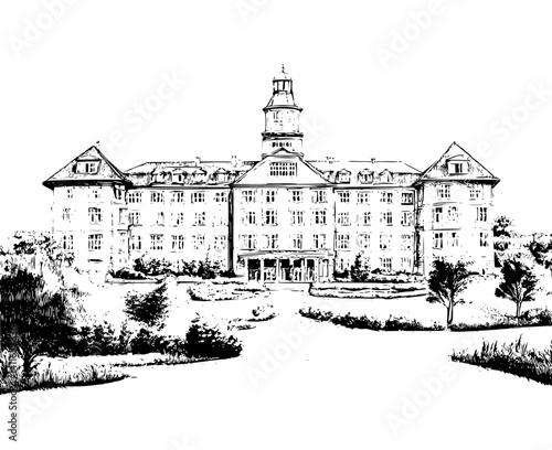 Sanatorium blueprint line art, Sanatorium vector illustration