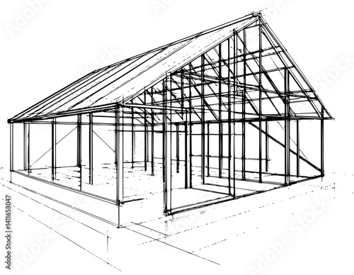 Blueprint design of Temporary building, Temporary building line art vector illustration
