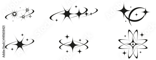 Set modern Y2K sparkle bling vector stars isolated transparent background. Abstract geometric stars collection for web design. Elegant Twinkle stars pack template design. EPS 10