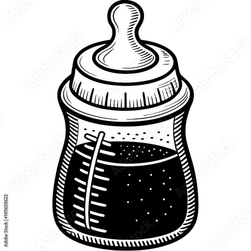Baby Bottle with Liquid Illustration for Nursery Decor and Parenting Resources