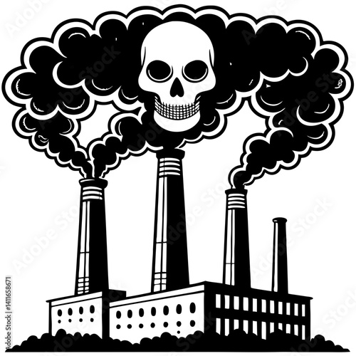 Industrial Pollution Skull Design for Environmental Awareness and Protest Art