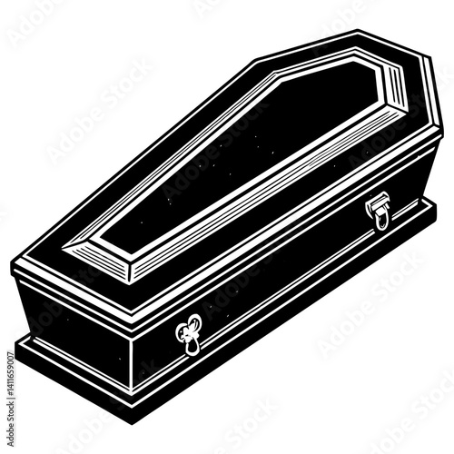 Detailed Black Coffin Illustration for Halloween Decoration and Gothic Design Inspiration
