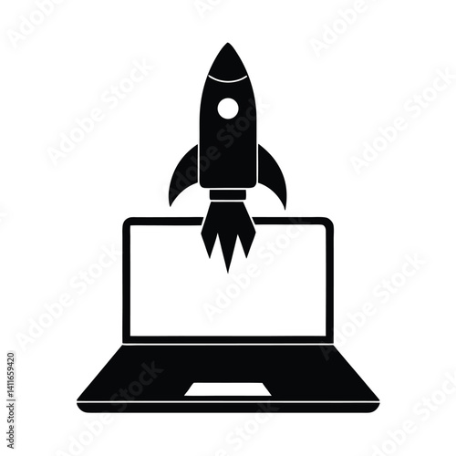 Laptop with Rocket, Symbolizing Startup or Innovation