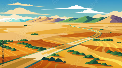 From above the vastness of the parched farmlands is even more apparent as the land stretches out in all directions with no saving grace in sight.. Vector illustration