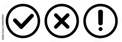 Right, wrong and exclamation mark symbol black color flat style for design project