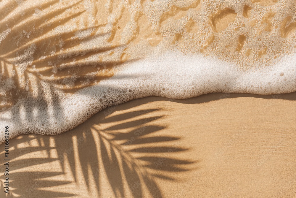 Beach wave shadow palm leaf
