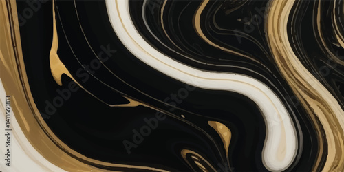 A beautifully crafted natural marble texture design adorned with black and golden ocean-inspired wave patterns, offering a serene and elegant atmosphere that brings the calming influence of the ocean 