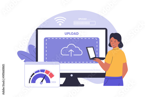 High Speed Upload Illustration for Fast Data Transfer and Cloud Connectivity. Illustrations for websites, landing pages, mobile apps, posters and banners