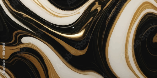 A beautifully crafted natural marble texture design adorned with black and golden ocean-inspired wave patterns, offering a serene and elegant atmosphere that brings the calming influence of the ocean 