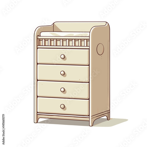 Light wooden chest of drawers in minimalist style. Perfect for home furniture, nursery storage or interior design concept illustrations.