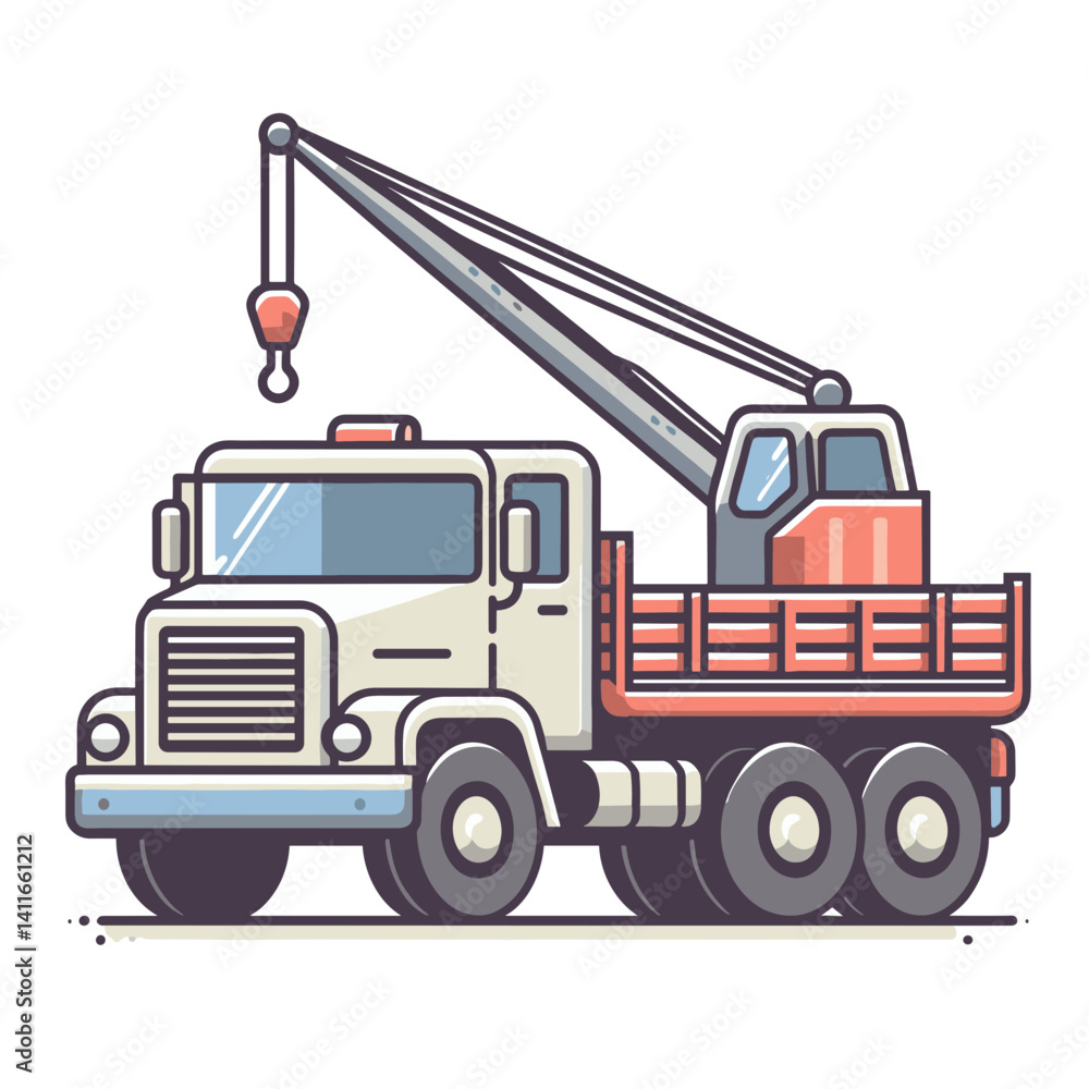 Heavy duty crane truck in beige and red colors. Perfect for construction equipment, industrial machinery or cargo transportation illustrations. Heavy duty crane truck in beige and red colors. Perfect for construction equipment, industrial machinery or cargo transportation illustrations.