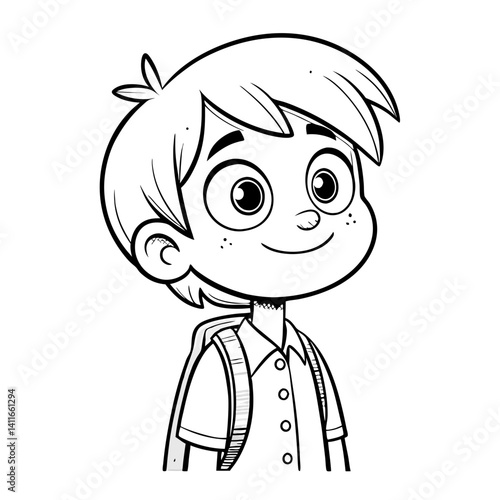 Cheerful Cartoon Boy with Backpack School Character Design for Coloring Books and Tattoos