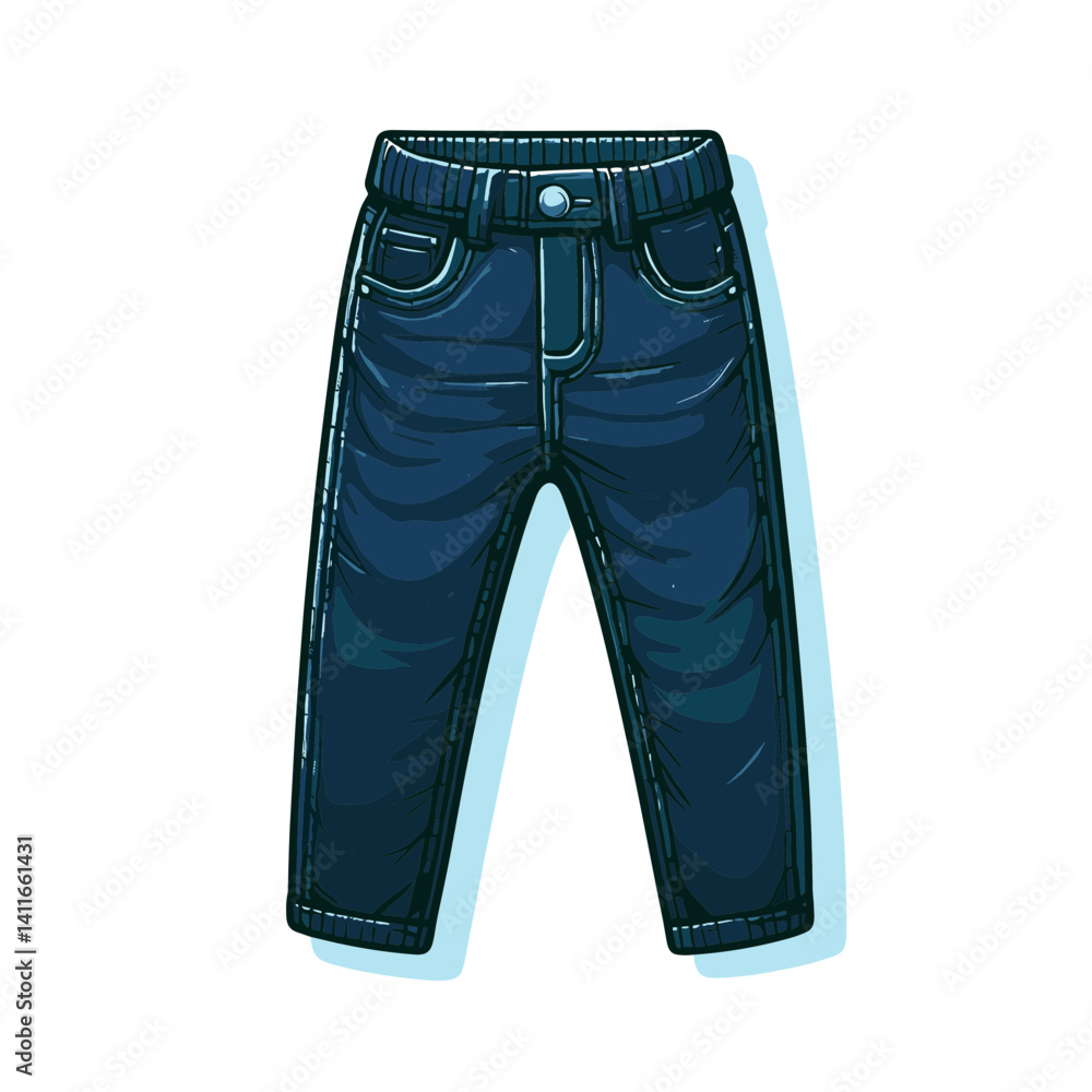 Dark blue jeans in classic straight cut design. Essential for casual fashion, clothing catalogs, and wardrobe basics illustrations. Dark blue jeans in classic straight cut design. Essential for casual fashion, clothing catalogs, and wardrobe basics illustrations.