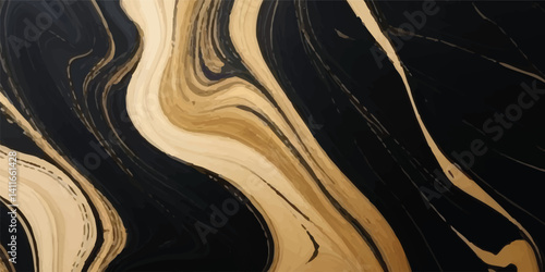 A beautifully crafted natural marble texture design adorned with black and golden ocean-inspired wave patterns, offering a serene and elegant atmosphere that brings the calming influence of the ocean 