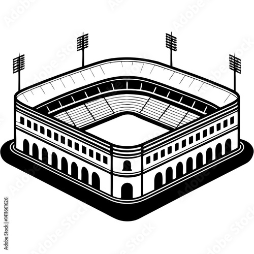 Detailed Black and White Vector Stadium Design Ideal for Sports Events Marketing