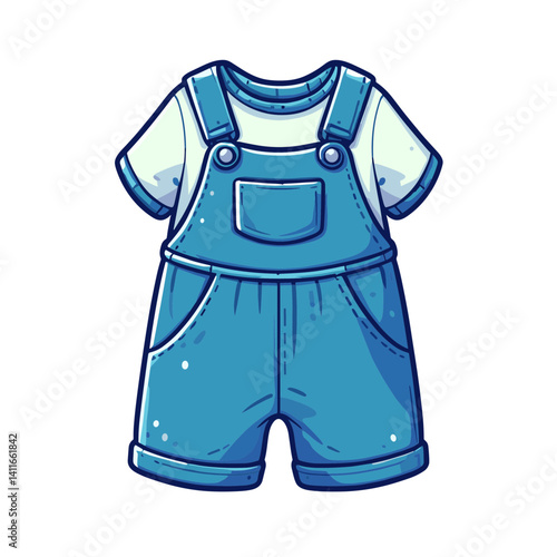 Vector illustration of blue baby overalls with t-shirt, perfect for children's fashion and toddler clothing marketing