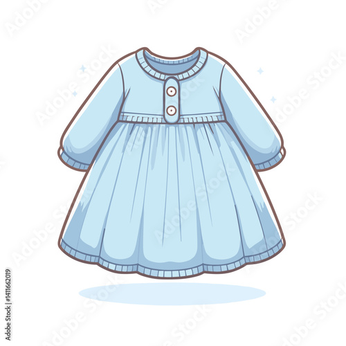 Baby blue dress with buttons and pleated skirt in pastel tones. Perfect for infant clothing, christening apparel, and children's formal wear collections.