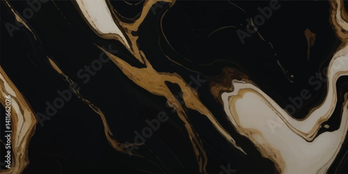 A beautifully crafted natural marble texture design adorned with black and golden ocean-inspired wave patterns, offering a serene and elegant atmosphere that brings the calming influence of the ocean 