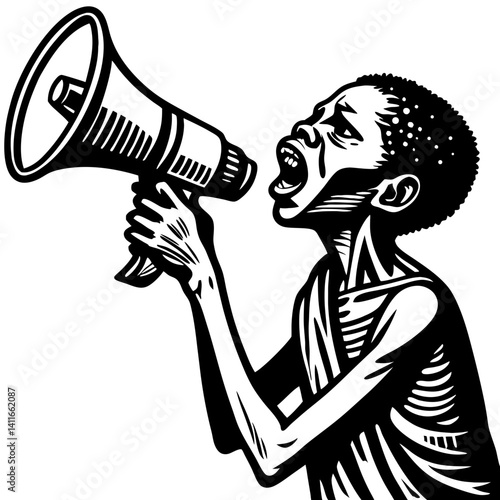 Powerful Youth Activist Raising Voice with Megaphone for Social Change and Justice