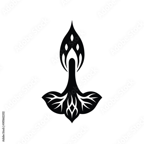 Intricate Black and White Floral Design with Roots