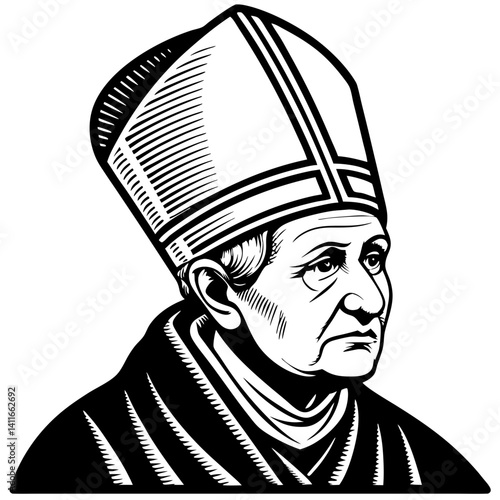 Intricate Vector Portrait of a Religious Figure in Papal Attire Ideal for Inspirational Art Projects