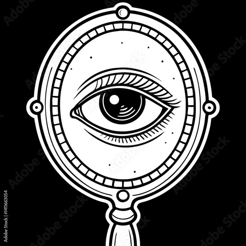 Intricate Mirror Design Featuring Stylized Eye Great for Tattoo or Coloring Book Art