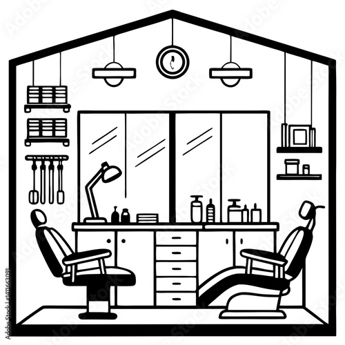 Barber Shop Interior Illustration with Chairs and Equipment for Creative Projects