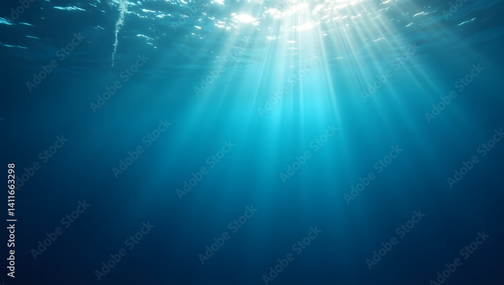 Fototapeta premium Tranquil underwater scene with soft sunlight and bubbles—deep, calming, and ideal for nature or wellness themes.