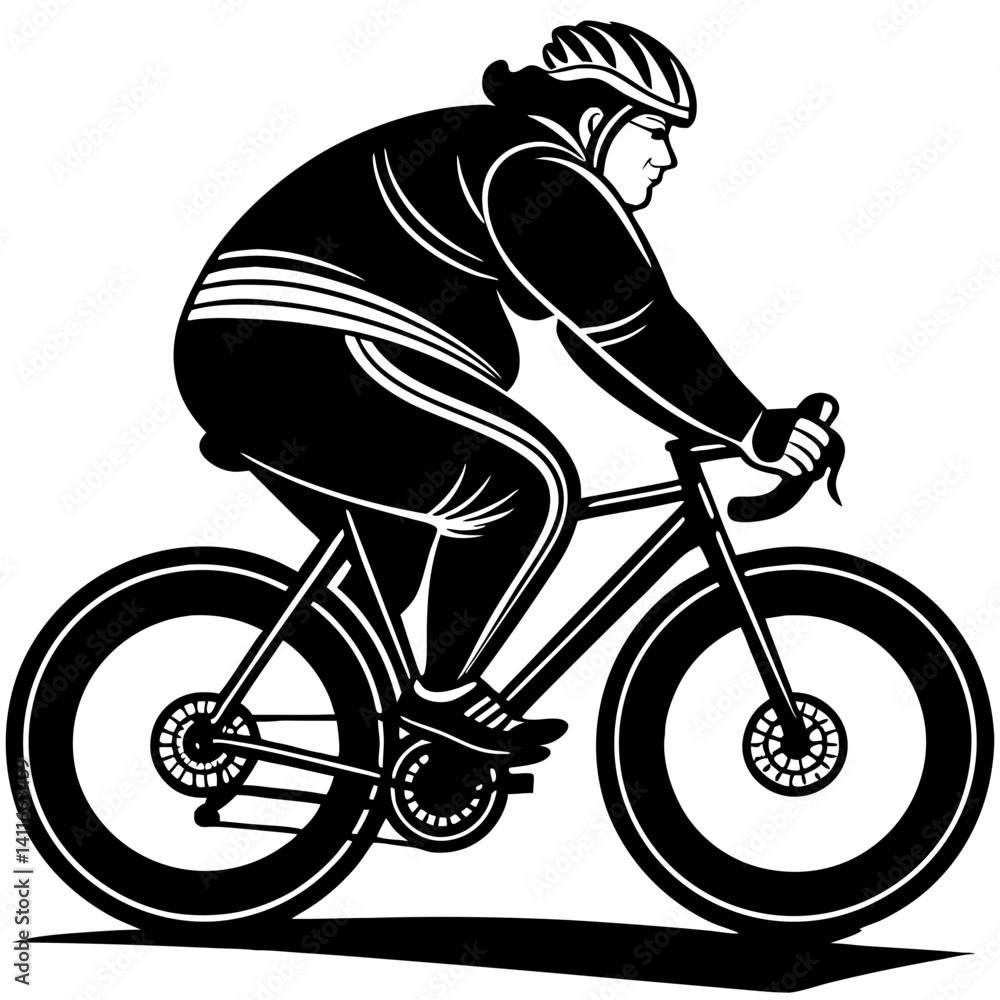 Naklejka premium Fat Biker Riding Bicycle in Athletic Gear for Fitness and Outdoor Activities