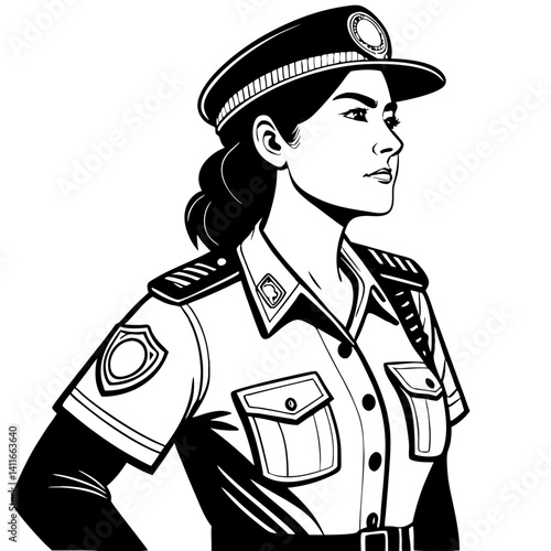 Confident Female Police Officer Vector Illustration for  and Tattoo Design