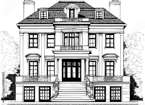 Auction house blueprint line art, Auction house illustration art