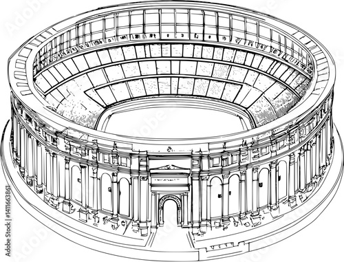 Arena blueprint line art, Arena illustration art