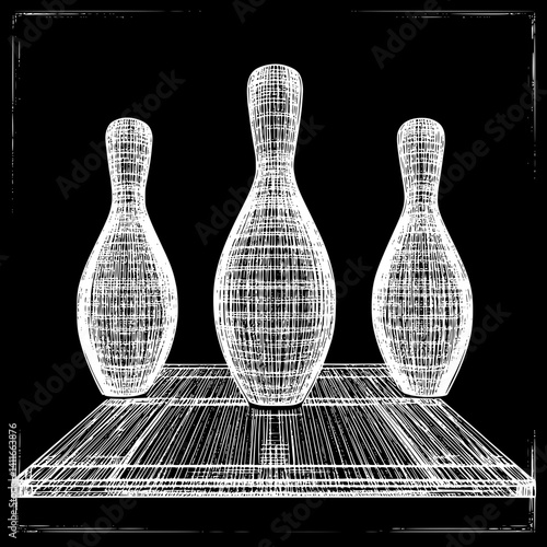 Blueprint design of Bowling alley, Bowling alley line art illustration art