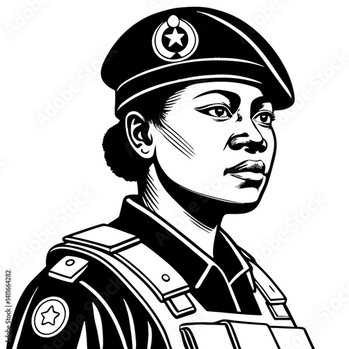 Confident Female Police Officer Portrait with Uniform and Beret for Empowerment Themes
