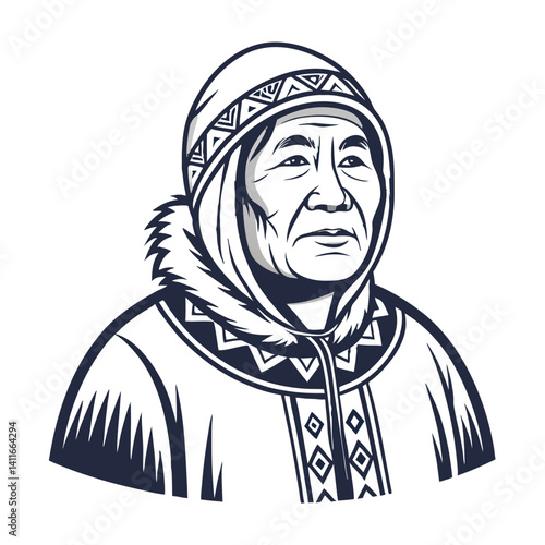Detailed Portrait of an Inuit Elder Wearing Traditional Clothing for Cultural Representation