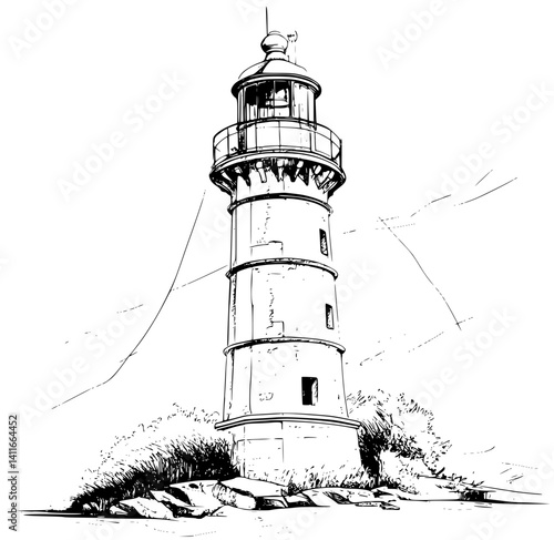 Blueprint design of Lighthouse, Lighthouse line art illustration art