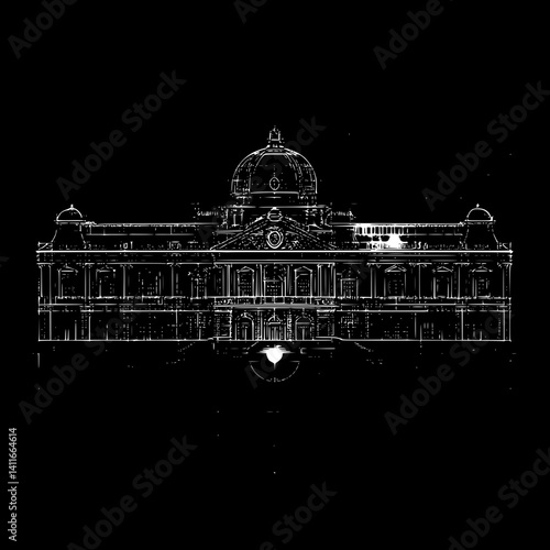 Sanatorium blueprint line art, Sanatorium illustration art