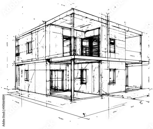 Blueprint design of Temporary building, Temporary building line art illustration art