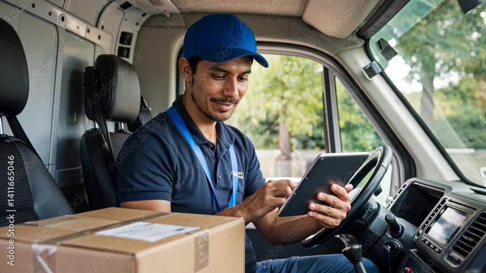 Courier Using Tablet to Track and Manage Deliveries Courier Using Tablet to Track and Manage Deliveries
