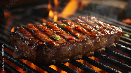Bbq Ribs On Grill With Hot Smoky Background