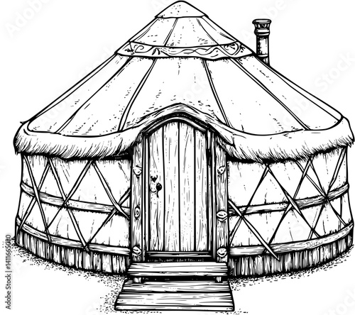 Yurt blueprint line art, Yurt illustration art