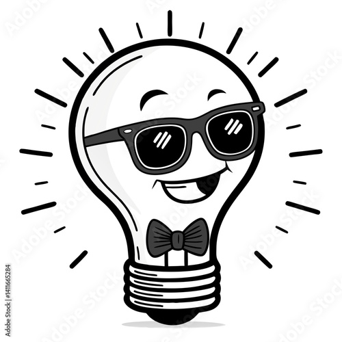 Cheerful Light Bulb Character Wearing Sunglasses for Creative Designs and Fun Illustrations