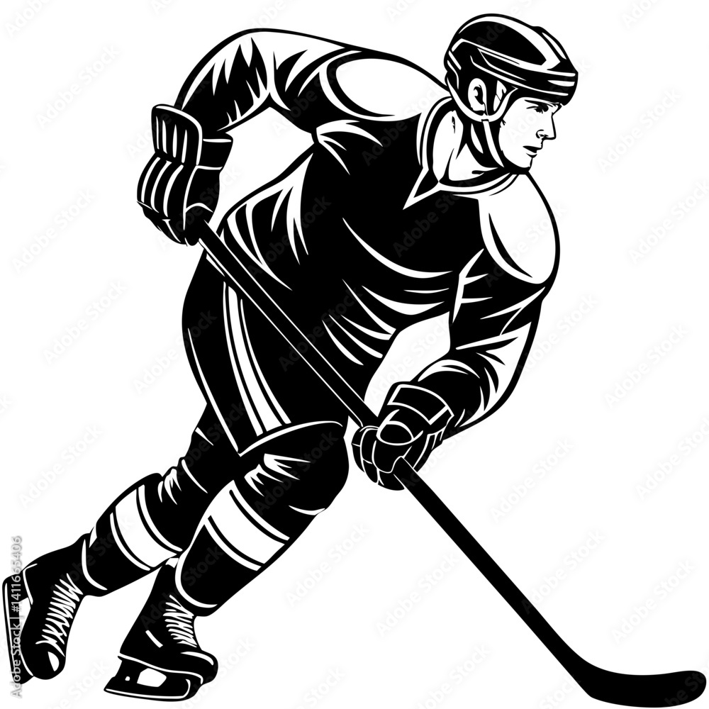 Fototapeta premium Dynamic Hockey Player in Motion Skating with Stick for Sports Design and Merchandise