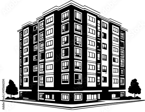 Apartment building fantasy architecture, Apartment building vector graphic