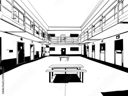 Detention center fantasy architecture, Detention center vector graphic