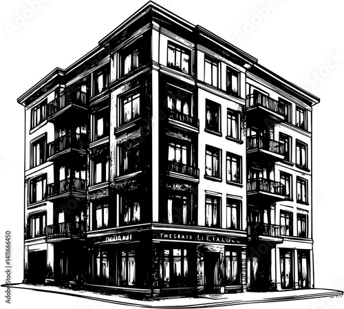 Mixed use building fantasy architecture, Mixed use building vector graphic